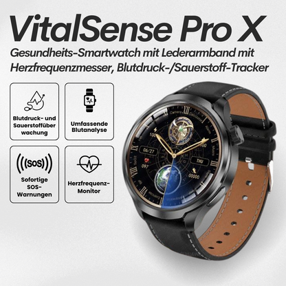 VitalSense Pro X - Gesundheits-Smartwatch mit Lederarmband (2024)